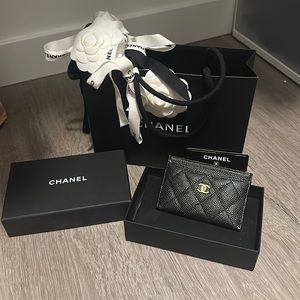 Black Chanel CC Caviar Card Holder Gold Hardware